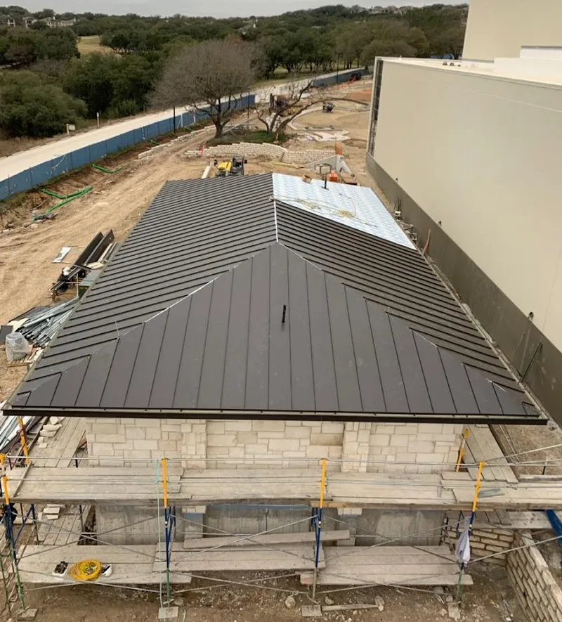 Metal roof new construction with scaffolding in Mount Pleasant